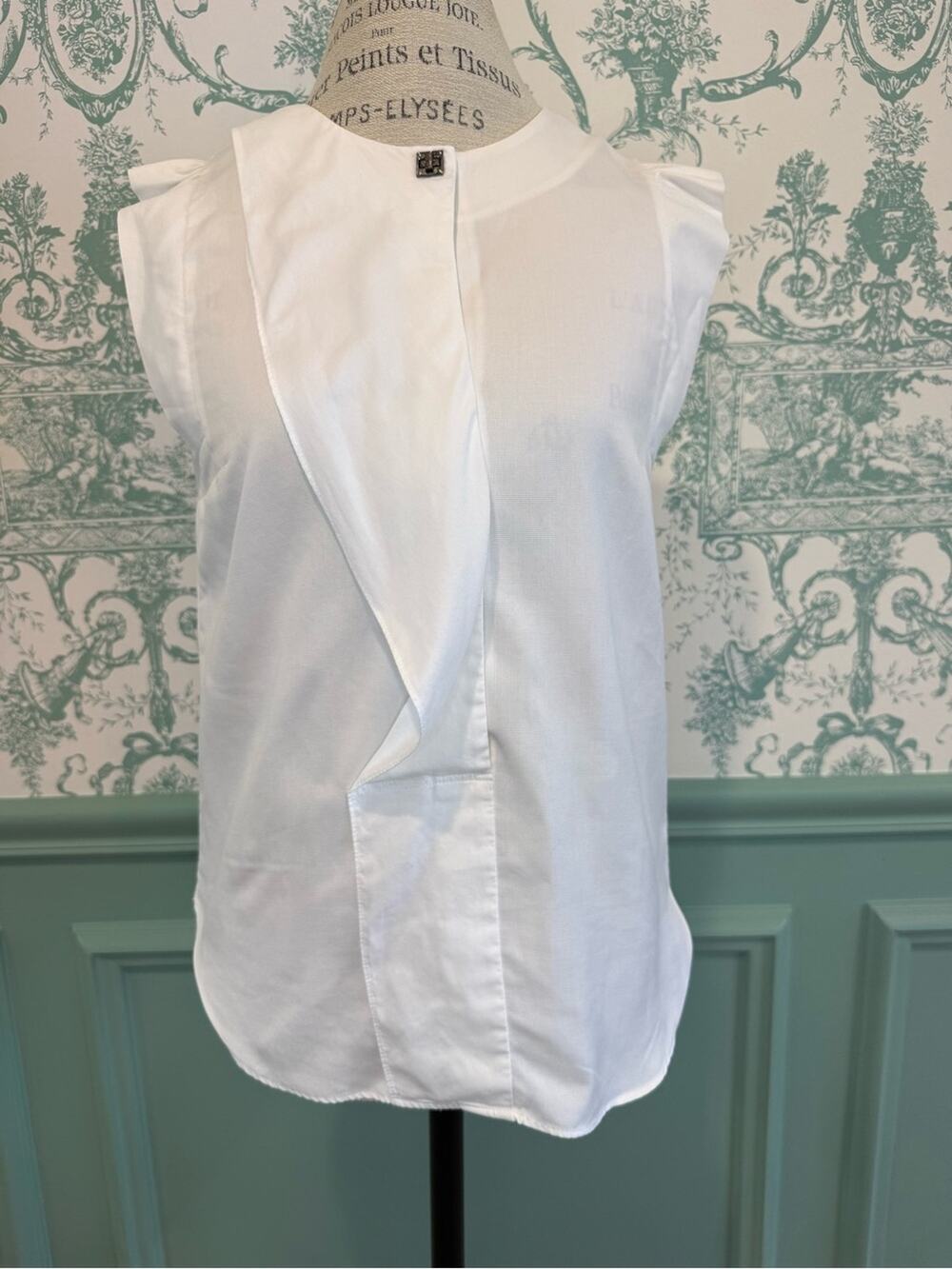 Sandro Paris White Asymmetric Drapery Turn-Lock Cap Sleeve Top - Size 1⁠